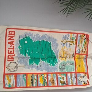 Vintage Irish Linen Map Tea Towel Ireland NWOT 1980 Tapestry